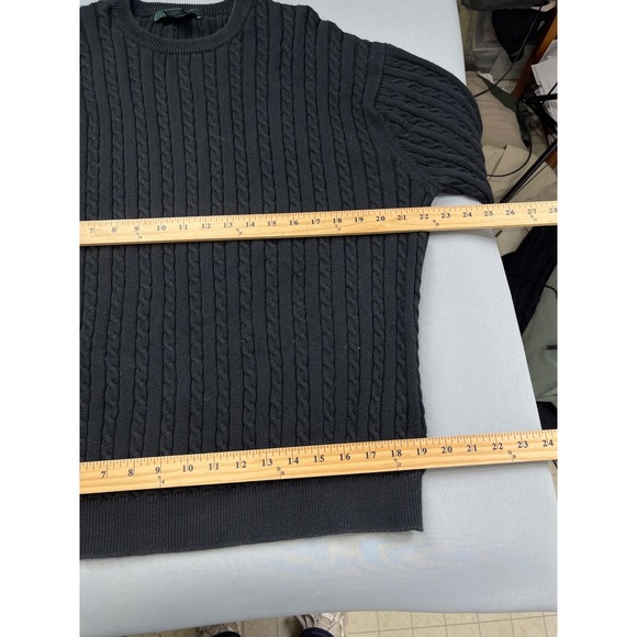 Brooks Brothers Golf Sweater XL Black Cable Knit Cotton Crewneck Mens Womens - Picture 7 of 9
